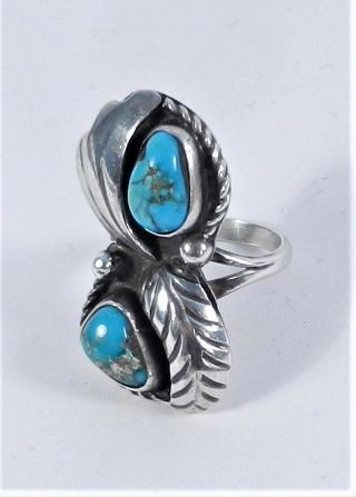 Unsigned - Sterling Silver Easter Blue Turquoise Shadow Box Ring Sz 5.  5 - Vintage