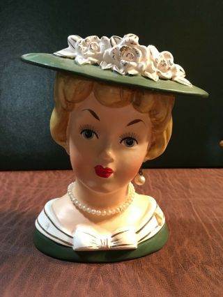 Vintage Relpo K1053c Lady Head Vase W/ Pearl Necklace