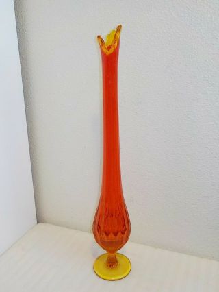 Vintage Amberina Red Orange Stretched Swung Glass Vase 19 1/4 " Tall