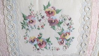 Large Vintage Victorian Handmade Embroidery Lace Pillow Floral Flowers 20 X 17