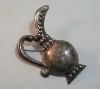 Vintage Mexico Silver Repousse Pitcher Ewer Jug Brooch Pin 2