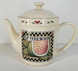 Vintage Certified International Teapot Susan Winget Harvest Fair Watermelon