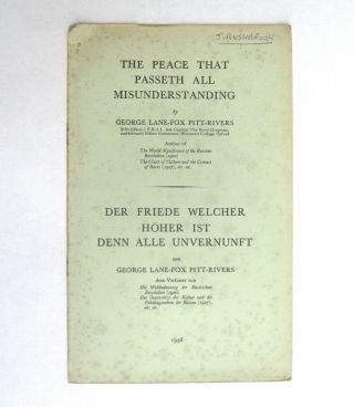 1938 The Peace That Passeth All Misunderstanding By George Lane - Fox Pitt - Rivers