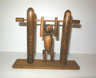 Vintage Acrobat Toy Wooden Circus Monkey Gymnastics On Bar Flip Toy Japan