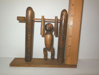 Vintage Acrobat Toy Wooden Circus Monkey Gymnastics on Bar Flip Toy Japan 2