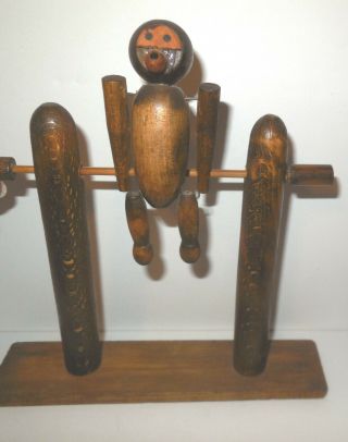 Vintage Acrobat Toy Wooden Circus Monkey Gymnastics on Bar Flip Toy Japan 3