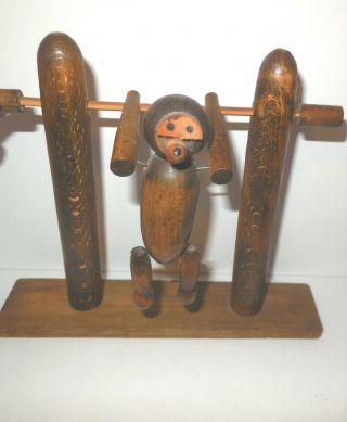 Vintage Acrobat Toy Wooden Circus Monkey Gymnastics on Bar Flip Toy Japan 5