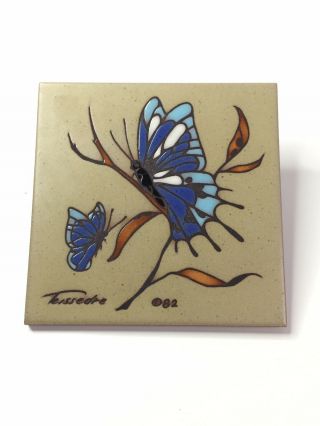 Vintage Cleo Teissedre Designs Hand Painted Ceramic Tile - Butterfly - 1982