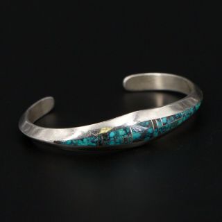 Vtg Sterling Silver - Navajo Signed E Turquoise Inlay 6 " Cuff Bracelet - 21.  5g
