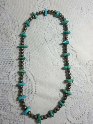 Vintage Silver & Turquoise Necklace Strung On Wire