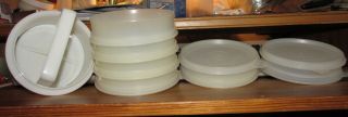Vintage Tupperware Burger Press with Storage Units/Lids and Extra Unit/Lids 5