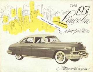 Vintage 1951 Lincoln Cosmopolitan Car Dealer Sales Brochure Pamphlet Near K