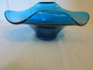 Vintage Viking Art Glass Epic Bluenique Tucked Bowl 7 1/2 " X 5 1/4 " & 3 1/4 "