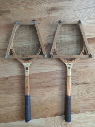 2 Vintage Wilson Billie Jean King Wood Tennis Racquets 4.  5 Racket Frame Press