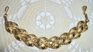 Vintage Coro Signed Gold - Tone Leaf Link Bracelet Hook Closure