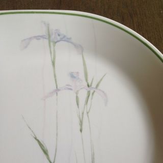 Vtg Corelle Shadow Iris 10x12 " Oval Serving Platter Green Rim Lavender Flowers
