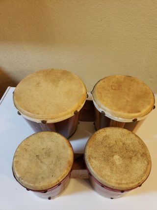 2 Vintage Set Lap Bongo Drums Leather