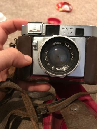 Vintage Argus V - 100 Camera With Leather Case - Deco Film Cintagon Ii 48mm F/2.  0