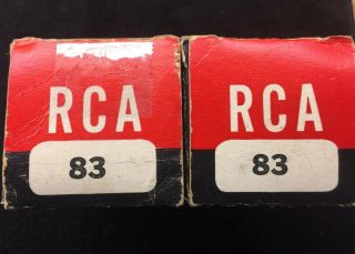 2 NOS NIB Matched RCA 83 Black Plate Tubes USA 1954 2