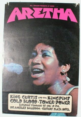 Vtg (narm) Bill Graham Concert Poster 1st 1971 Aretha Franklin King Curtis