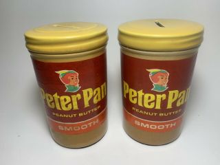 Vintage Peter Pan Peanut Butter Ceramic Banks Jars Set Of 2 Smooth