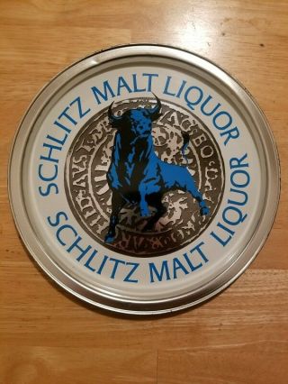 Schlitz malt liquor bull Vintage advertising wall plaque and matching bar tray 2