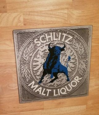 Schlitz malt liquor bull Vintage advertising wall plaque and matching bar tray 3