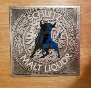 Schlitz malt liquor bull Vintage advertising wall plaque and matching bar tray 6