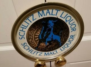 Schlitz malt liquor bull Vintage advertising wall plaque and matching bar tray 8