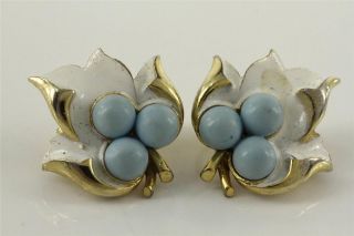 Vintage Costume Jewelry Sarah Coventry Placid Beauty Enamel 1967 Clip Earrings