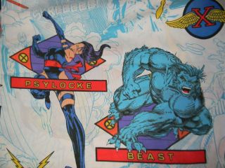 Vtg 90s Xmen Twin Flat Bed Sheet 2pc Marvel Comic Wolverine Rogue Cyclops Fabric