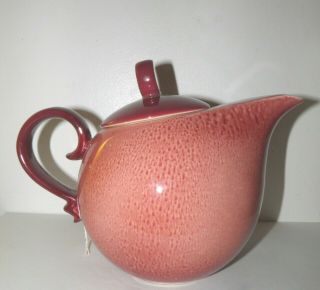 Hull Crescent Teapot Mid - Century Modern Strawberry Maroon Pottery Vintage 1950s