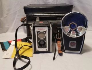 Vintage Kodak Duaflex Ii Camera With Kodalite Rotary Flasholder & Case