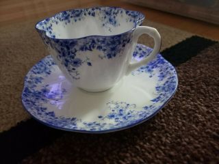 Vintage Shelley Dainty Blue Daisy Pattern Cup And Saucer Fine Bone China England