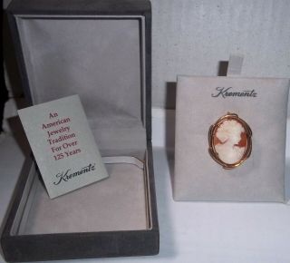 Vintage Krementz Hand Carved Shell Cameo Pin Brooch 14k Gold Overlay Box Papers