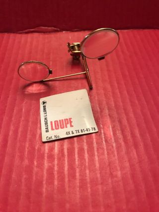 Vintage B&l Bausch & Lomb Double Lens Brass Clip - On Eyeglass Magnifying Loupe