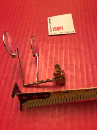Vintage B&L Bausch & Lomb Double Lens Brass Clip - On Eyeglass Magnifying Loupe 6