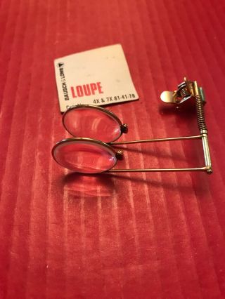 Vintage B&L Bausch & Lomb Double Lens Brass Clip - On Eyeglass Magnifying Loupe 8