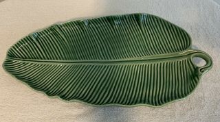 Vintage Ceramic Green Leef Platter 16” X 8” Made In Portugal