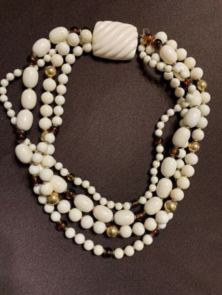 Vintage Napier Choker 4 Strand Ivory Art Glass Necklace Runway Couture