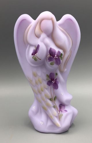 Vintage Fenton Glass Lavender Purple Satin Angel Flower Hand Painted By D.  Robin