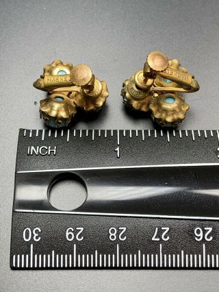 Signed Miriam Haskel Vintage Screw Back Earrings Turquoise Beads Gold Tone 2