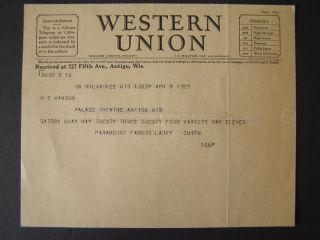 Vtg Movie Letterhead Western Union Telegram 1927 Gatsby Okay May 23 24