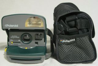 Green Polaroid 600 One Step Express Instant Film Camera Handle Intact With Bag