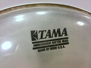 Tama 80s 90s Vtg Factory Stock Logo Drum Head 13 " Rack Tom Clear Ambassador Mij