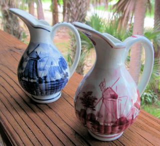 2 Vintage Delft Holland Mini Pitchers / Bud Vases