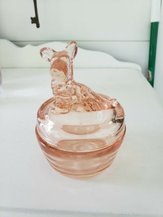 Vintage Jeannette Pink Depression Glass Scotty Dog Trinket Powder Jar Candy Dish