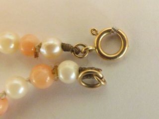 A Fine Vintage Faux Pearl And Coral Bead Necklace - 9ct Clasp