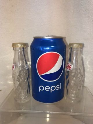 Vtg Pepsi - Cola Glass Mini Bottles Advertising Novelty Salt & Pepper Shakers Set 2