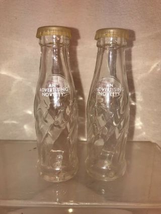 Vtg Pepsi - Cola Glass Mini Bottles Advertising Novelty Salt & Pepper Shakers Set 3